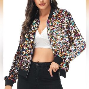 36 Point 5 Multicolor Sequin Bomber Jacket